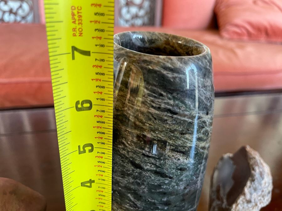 Stone Lot Featuring Turned Stone Vase 7H, Geode, Polished Pyramid Stone [Photo 11]