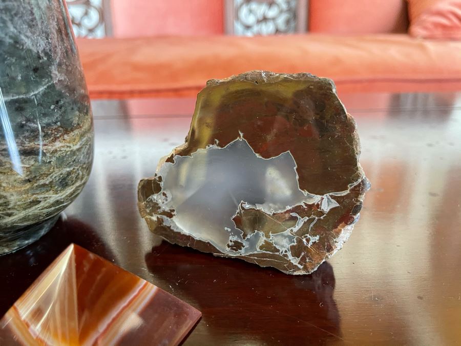 Stone Lot Featuring Turned Stone Vase 7H, Geode, Polished Pyramid Stone [Photo 6]