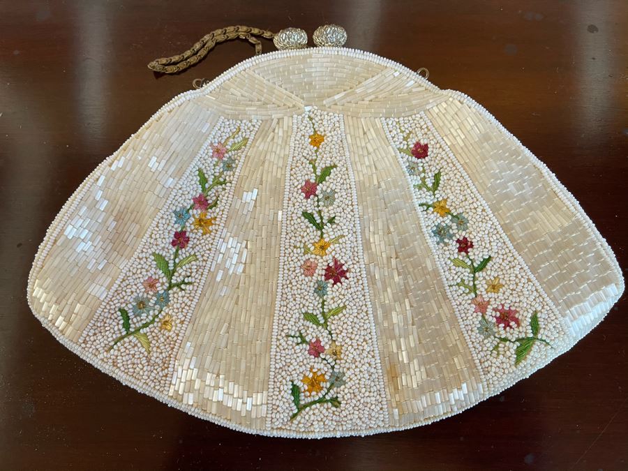 Vintage Hong Kong Chinese Beaded Purse Handbag 9.5W X 7H [Photo 2]