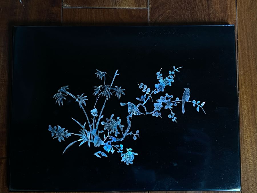 Vintage Vietnam Minh-Chanh Black Lacquer Inlaid Mother Of Pearl Artwork 9 X 6.5 [Photo 2]