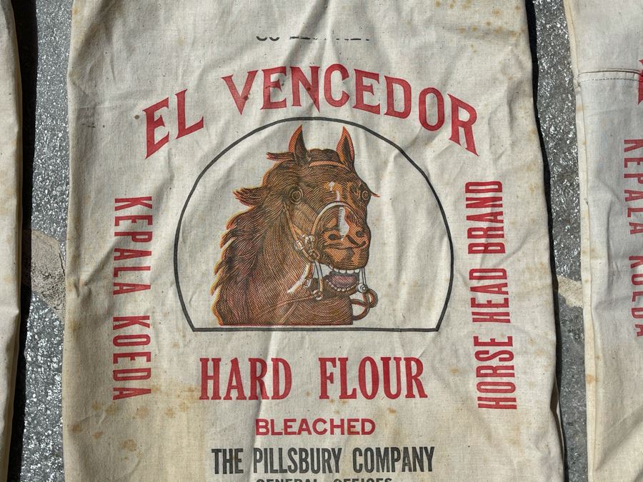 Set Of Three Vintage Horse Head Brand Hard Flour Bags The Pillsbury Company 16 X 27 [Photo 3]