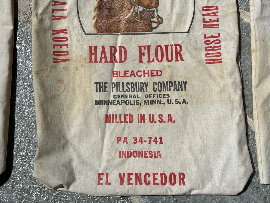 Set Of Three Vintage Horse Head Brand Hard Flour Bags The Pillsbury Company 16 X 27 [Photo 4]