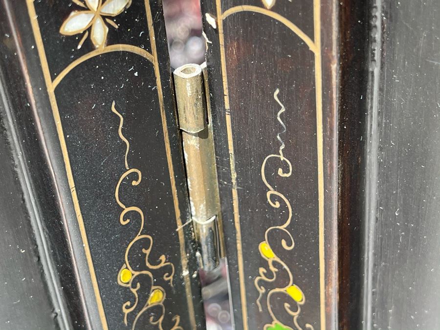 Vintage Four Panel Wooden Screen With Semi-Precious Stones Relief Carved Decorations 42W X 36.5H [Photo 15]