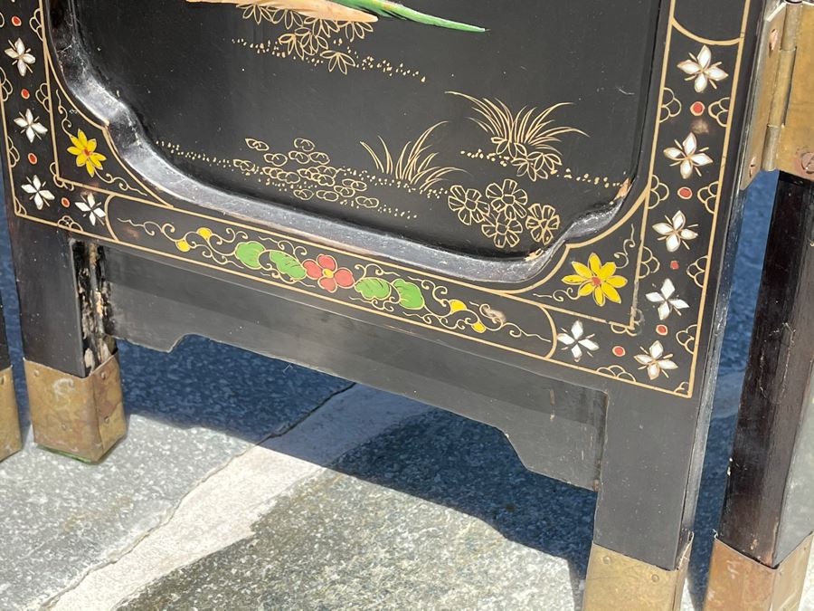 Vintage Four Panel Wooden Screen With Semi-Precious Stones Relief Carved Decorations 42W X 36.5H [Photo 8]