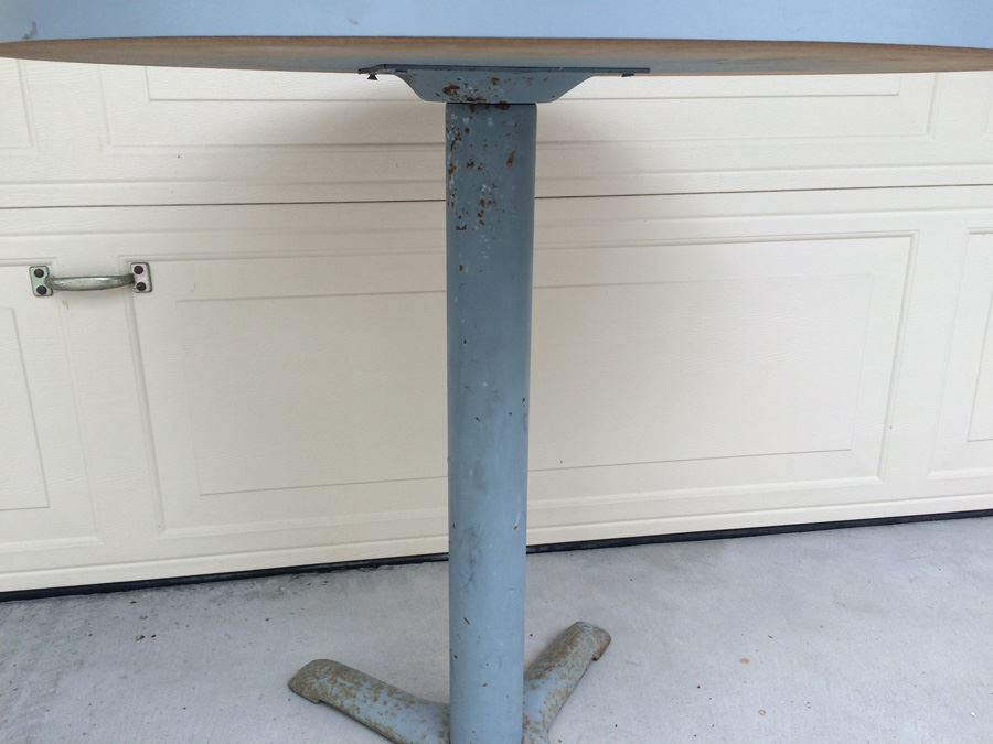 Blue Table - Metal Base with Wood Top [Photo 4]