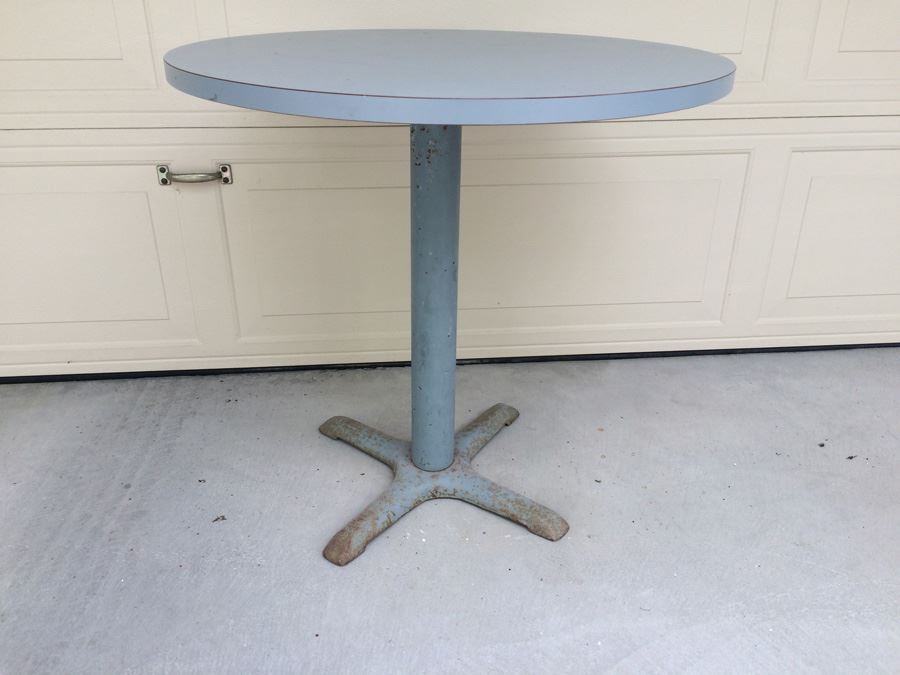 Blue Table - Metal Base with Wood Top [Photo 1]