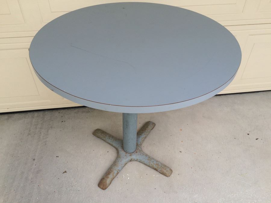 Blue Table - Metal Base with Wood Top [Photo 2]