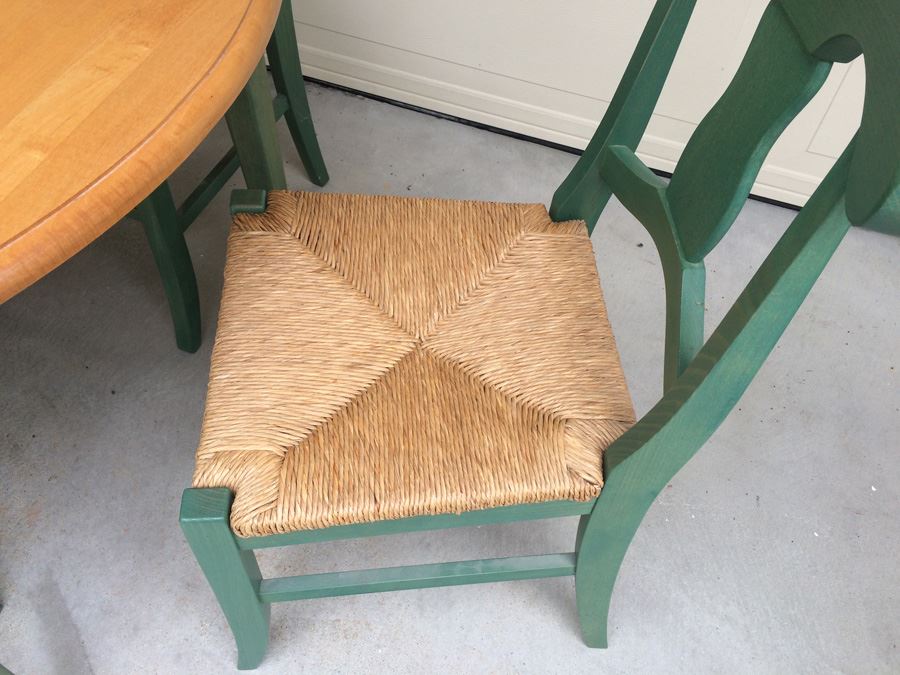 Wooden Table with (4) Green Rush Seat Chairs [Photo 4]