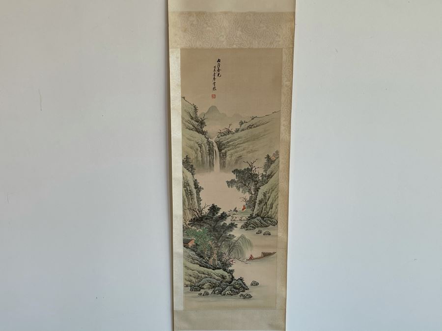 Original Chinese Hong Kong Scroll Landscape Painting Spring Scene 8.5 X 24 [Photo 3]