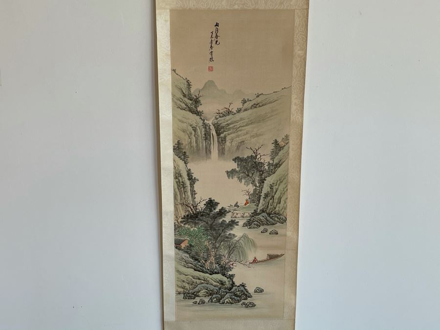 Original Chinese Hong Kong Scroll Landscape Painting Spring Scene 8.5 X 24 [Photo 1]