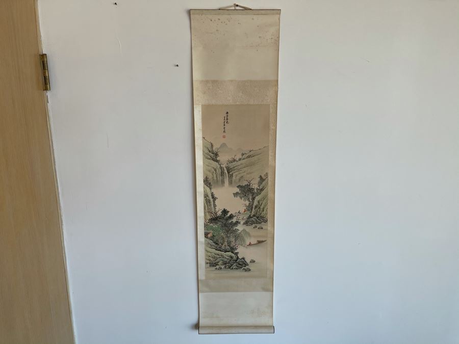 Original Chinese Hong Kong Scroll Landscape Painting Spring Scene 8.5 X 24 [Photo 2]