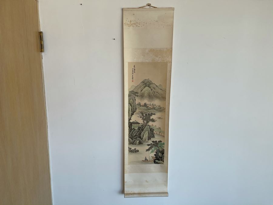 Original Chinese Hong Kong Scroll Landscape Painting Summer Scene 8.5 X 24 [Photo 2]