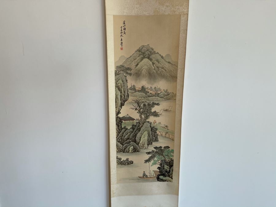 Original Chinese Hong Kong Scroll Landscape Painting Summer Scene 8.5 X 24 [Photo 1]