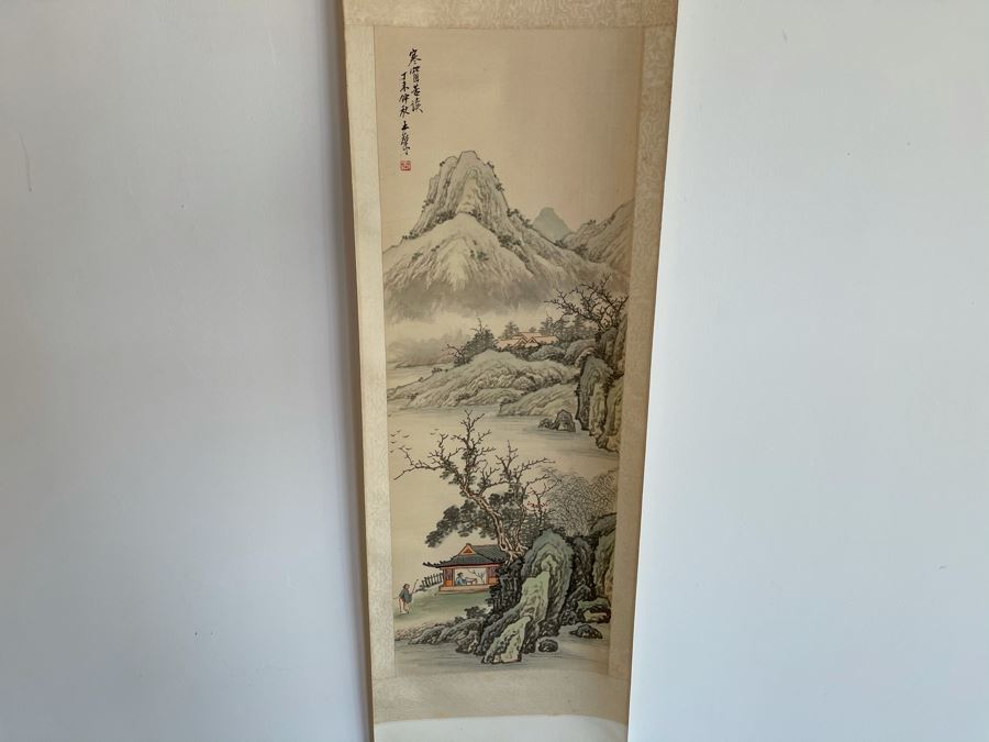 Original Chinese Hong Kong Scroll Landscape Painting Scene 8.5 X 24 [Photo 1]