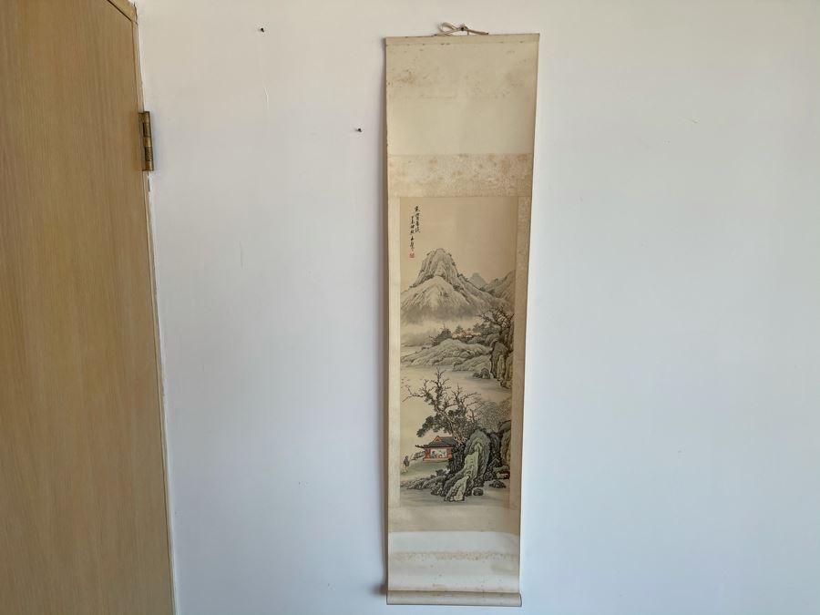Original Chinese Hong Kong Scroll Landscape Painting Scene 8.5 X 24 [Photo 2]