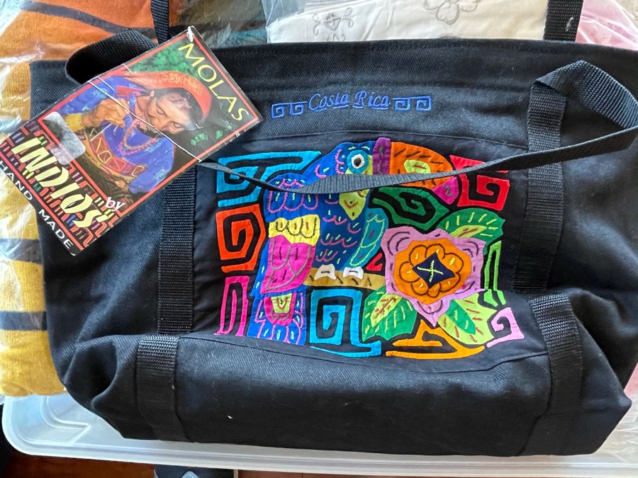 Plastic Bin Filled With New Linens, Beaded Purses, Tablecloths, Handbags (See All Photos) [Photo 27]