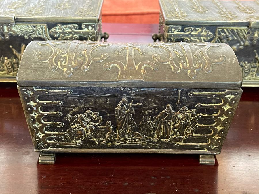 Set Of Three Edward Aagaard Metal / Wooden Boxes Kobenhavn Danmark 8W X 4D X 3.5H [Photo 3]