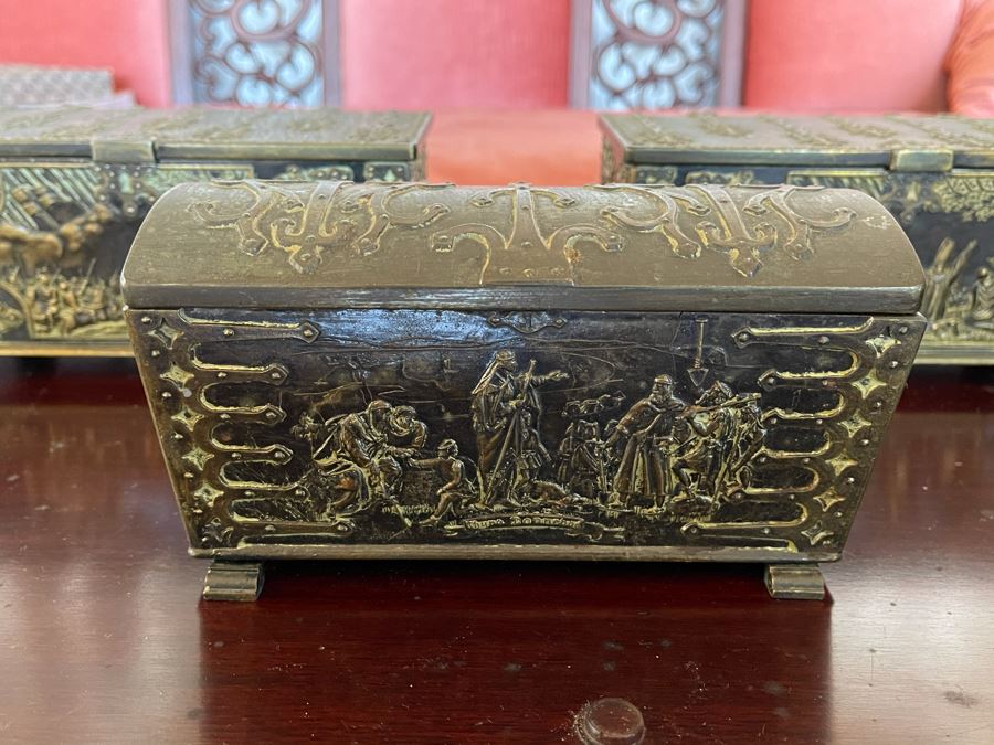 Set Of Three Edward Aagaard Metal / Wooden Boxes Kobenhavn Danmark 8W X 4D X 3.5H [Photo 5]