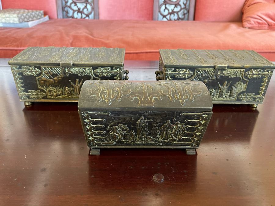 Set Of Three Edward Aagaard Metal / Wooden Boxes Kobenhavn Danmark 8W X 4D X 3.5H [Photo 2]