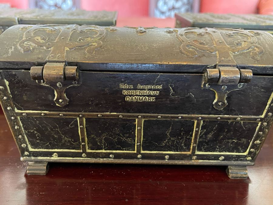 Set Of Three Edward Aagaard Metal / Wooden Boxes Kobenhavn Danmark 8W X 4D X 3.5H [Photo 7]