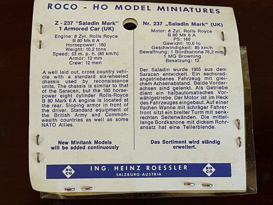 New Old Stock Roco HO Model Miniatures Minitanks 'Saladin Mark' 1 Armored Car UK Nr. 237 [Photo 5]