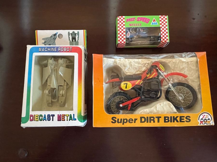 Vintage New Old Stock Toy Lot Featuring Transformer Robot, Super Dirt Bike And Car