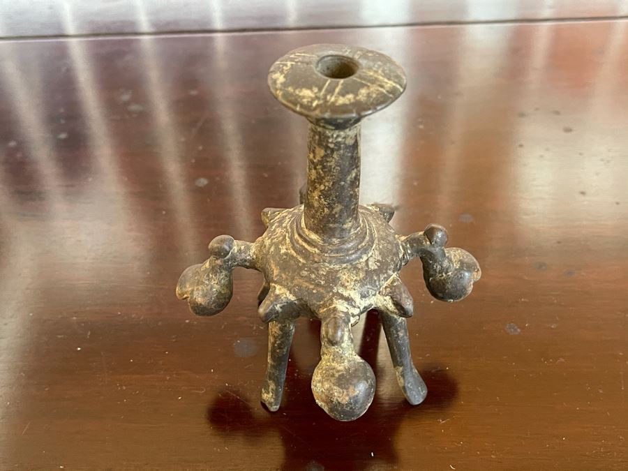 Old Tibetan Bronze Ritual Candle Holder Censer Incense Burner 3.5W X 4.5H [Photo 3]