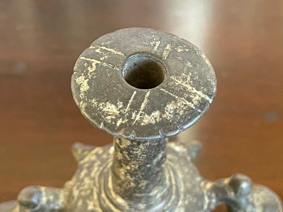 Old Tibetan Bronze Ritual Candle Holder Censer Incense Burner 3.5W X 4.5H [Photo 4]
