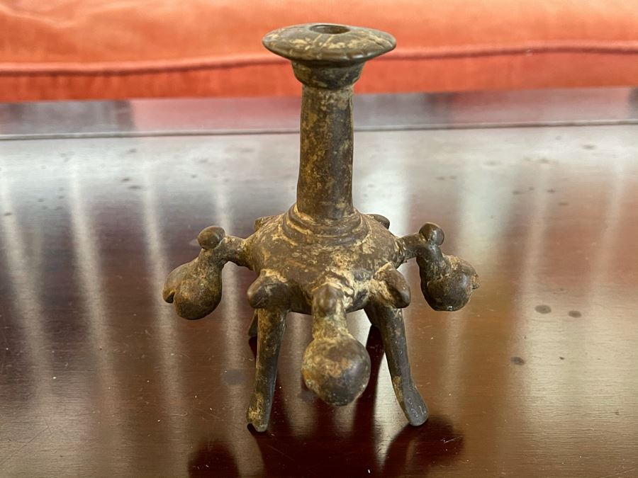 Old Tibetan Bronze Ritual Candle Holder Censer Incense Burner 3.5W X 4.5H [Photo 2]