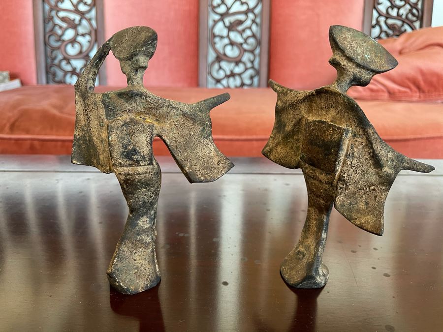 Pair Of Gilt Metal Japanese Geisha Girl Statues Figurines 7H [Photo 12]