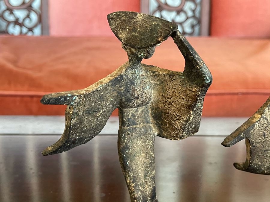 Pair Of Gilt Metal Japanese Geisha Girl Statues Figurines 7H [Photo 6]