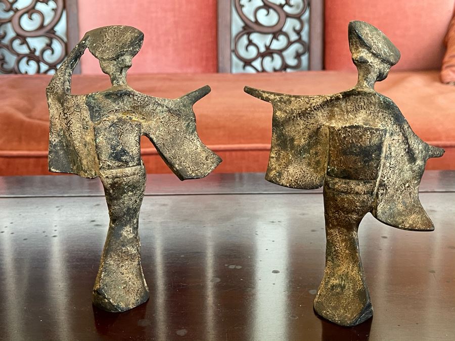 Pair Of Gilt Metal Japanese Geisha Girl Statues Figurines 7H [Photo 9]