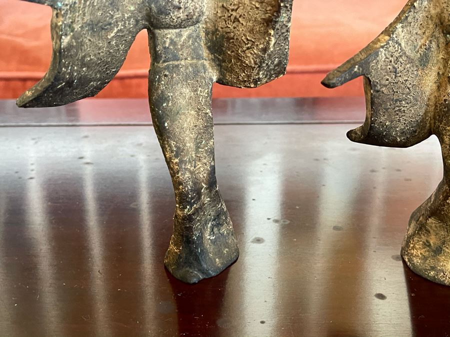 Pair Of Gilt Metal Japanese Geisha Girl Statues Figurines 7H [Photo 7]