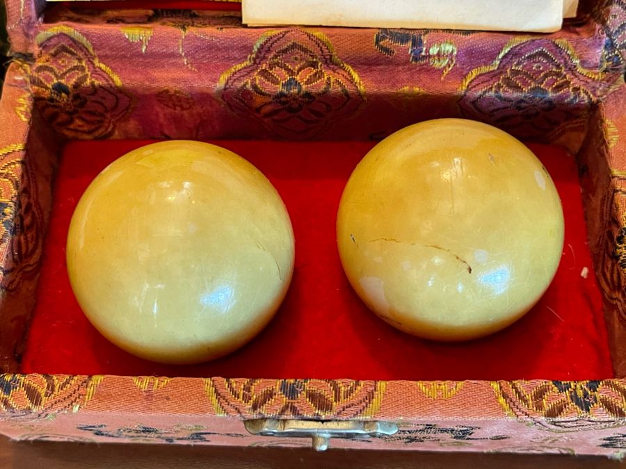 JUST ADDED - Chinese Jade Graniphyric Jade Boading Balls And Pair Of Cloisonne Boading Balls In Boxes [Photo 3]