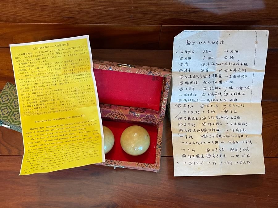 JUST ADDED - Chinese Jade Graniphyric Jade Boading Balls And Pair Of Cloisonne Boading Balls In Boxes [Photo 6]