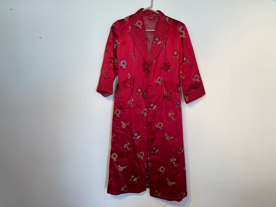 JUST ADDED - Chinese Red Silk Embroidered Robe Women's Size S [Photo 2]