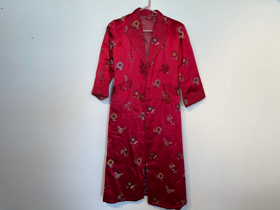 JUST ADDED - Chinese Red Silk Embroidered Robe Women's Size S