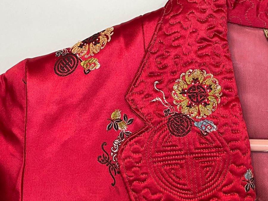 JUST ADDED - Chinese Red Silk Embroidered Robe Women's Size S [Photo 5]