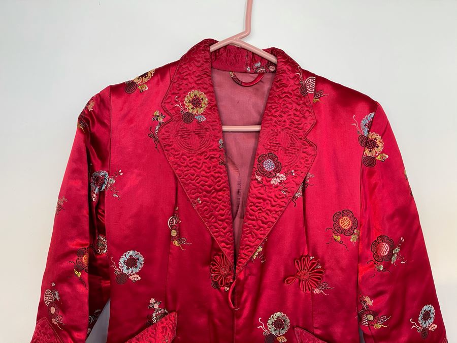 JUST ADDED - Chinese Red Silk Embroidered Robe Women's Size S [Photo 3]