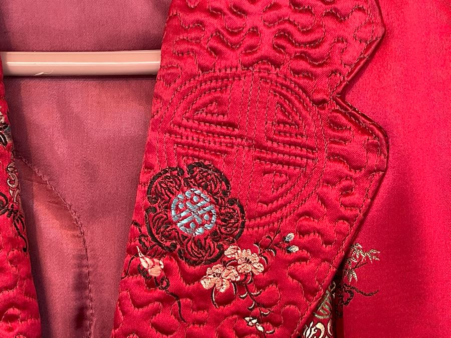 JUST ADDED - Chinese Red Silk Embroidered Robe Women's Size S [Photo 4]