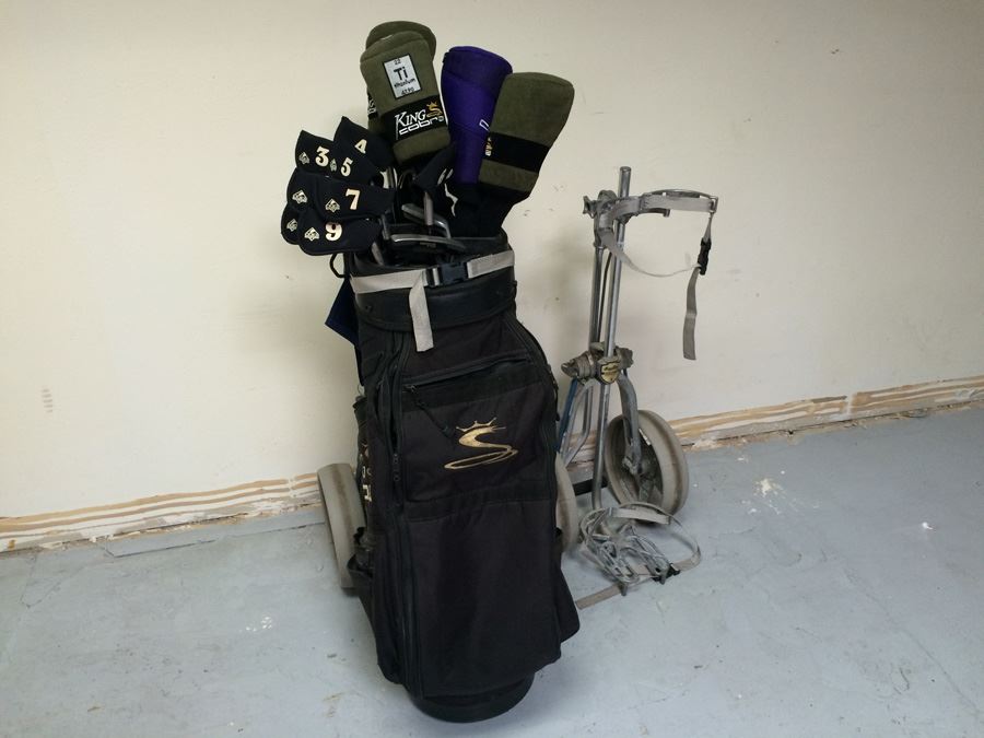 Full Set of King Cobra Titanium Golf Clubs with King Cobra Bag and (2) Bag Boy Golf Carts [Photo 1]