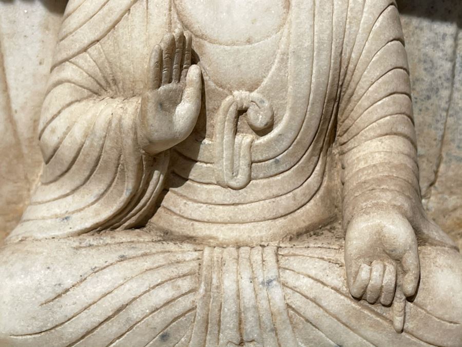 JUST ADDED - Vintage Relief Carved Stone Buddha Sculpture - (Very Heavy ~200lb) 24W X 6D X 16H [Photo 12]