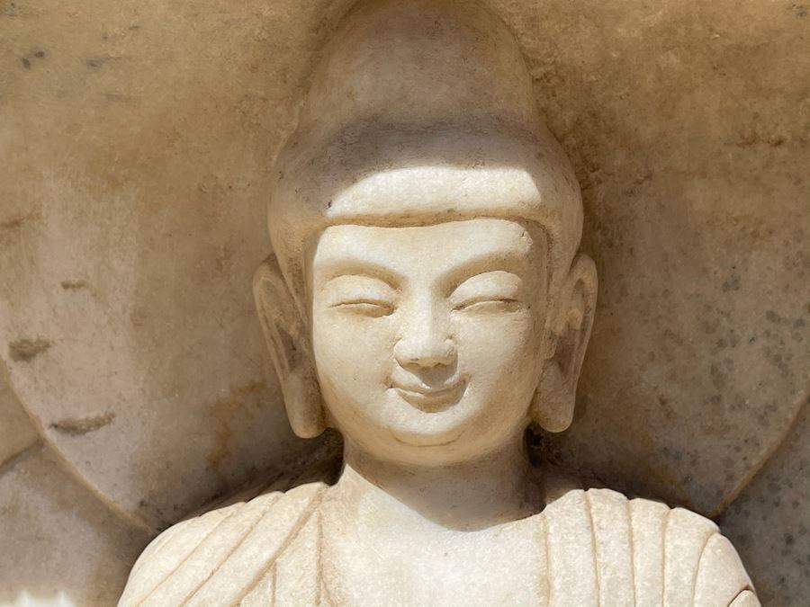 JUST ADDED - Vintage Relief Carved Stone Buddha Sculpture - (Very Heavy ~200lb) 24W X 6D X 16H [Photo 11]