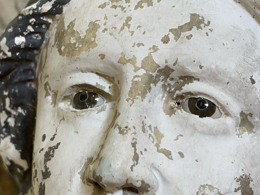 Antique Carved Wooden Praying Angels With Glass Eyes Shabby Chic Console Table - Base Is 24W X 15D X 28H / Glass Is 48W X 18D [Photo 16]