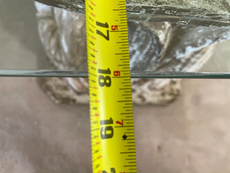 Antique Carved Wooden Praying Angels With Glass Eyes Shabby Chic Console Table - Base Is 24W X 15D X 28H / Glass Is 48W X 18D [Photo 26]