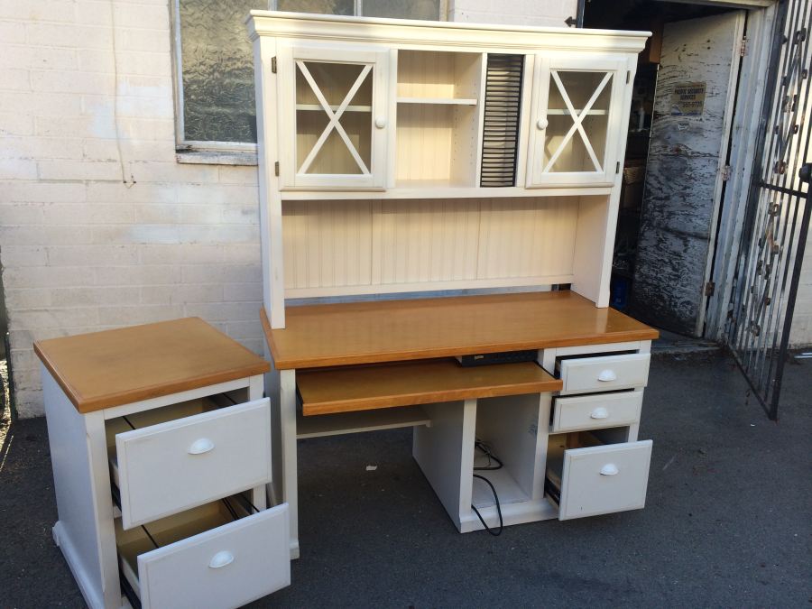 White Computer Desk with Hutch and Separate Filing Cabinet [Photo 1]