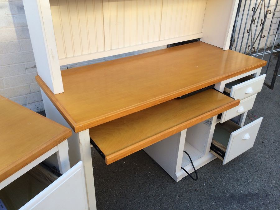 White Computer Desk with Hutch and Separate Filing Cabinet [Photo 3]
