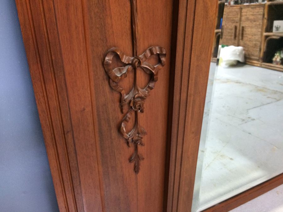 Ornate Carved Wood Beveled Glass Mirror [Photo 5]