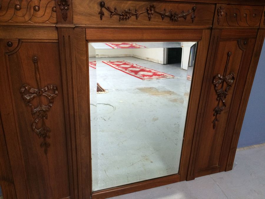 Ornate Carved Wood Beveled Glass Mirror [Photo 9]