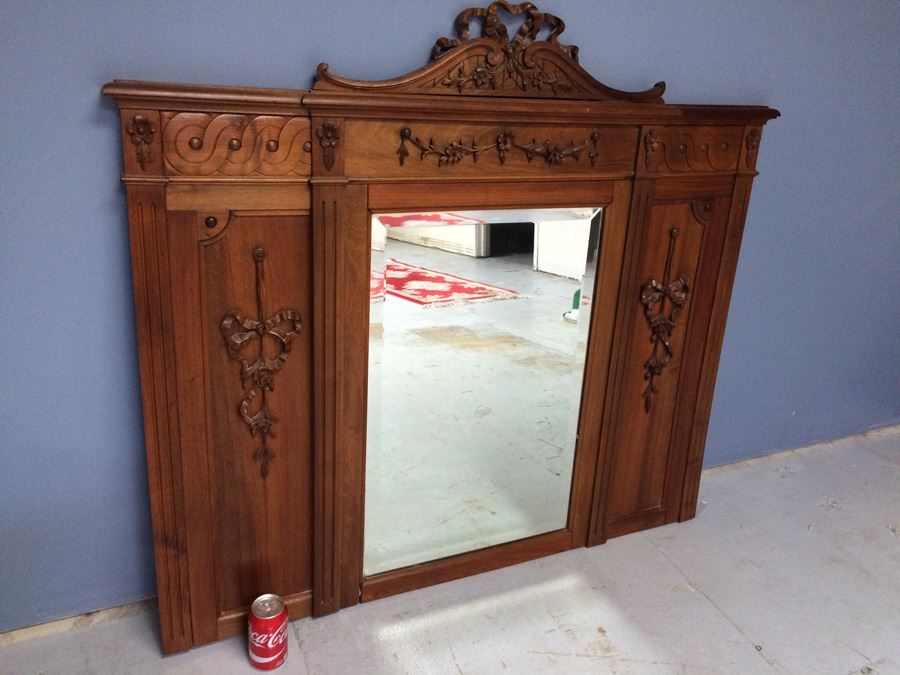Ornate Carved Wood Beveled Glass Mirror [Photo 10]